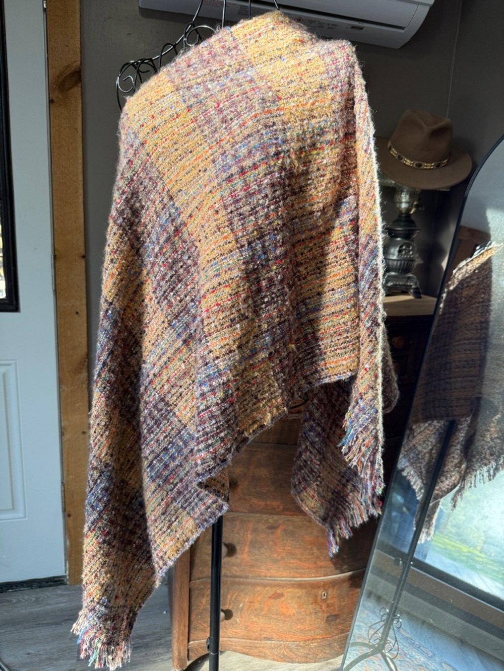 Woven Multi-Color Tan Wrap/ Cape with Fringe